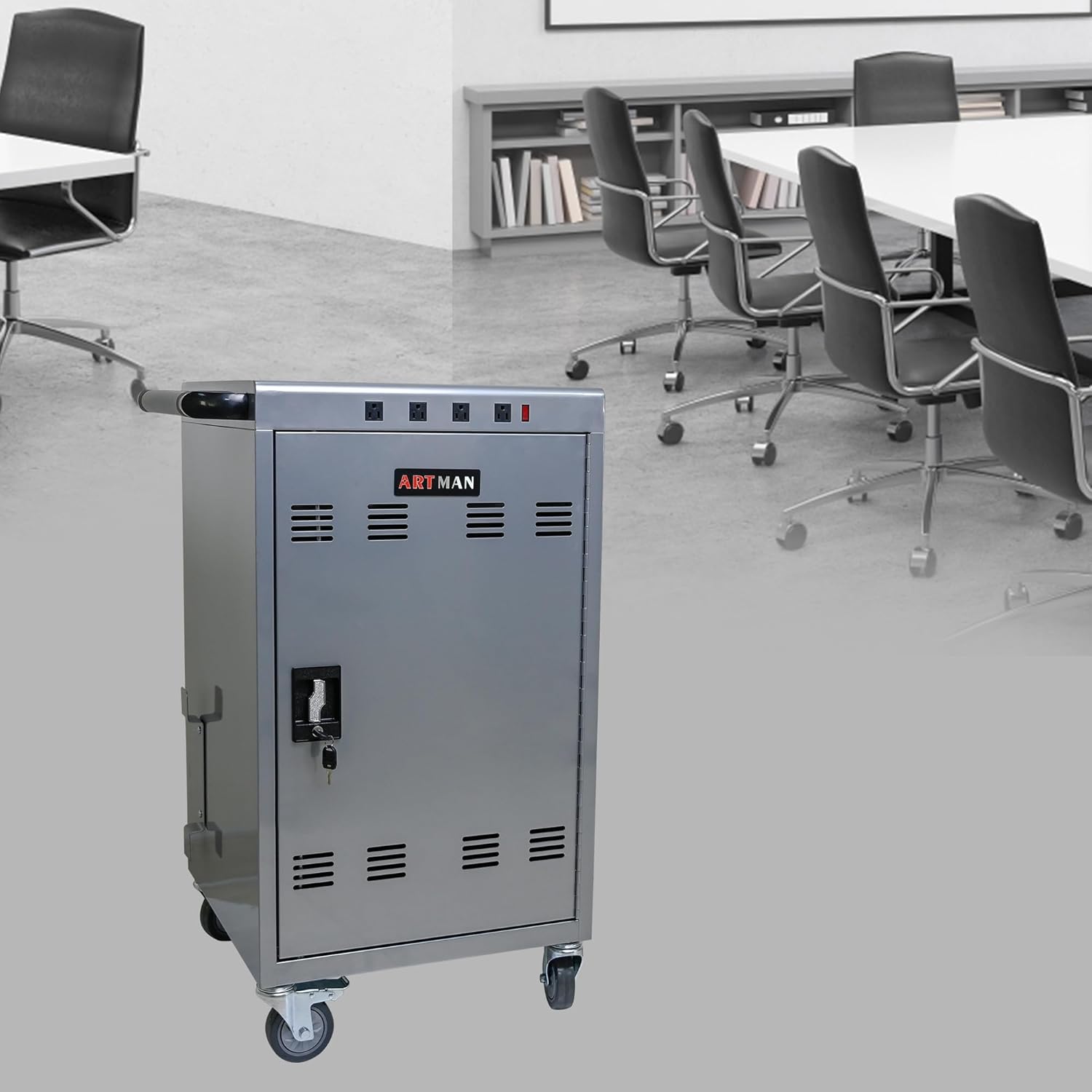 Laptop Charging Cart, 31+4 Charging Ports Laptop Storage Cart, 35-Bay Mobile Charging Cabinet for iPads up to 16.3", Chromebook Devices, Cord Management, Access Lock.School,Business.Silver