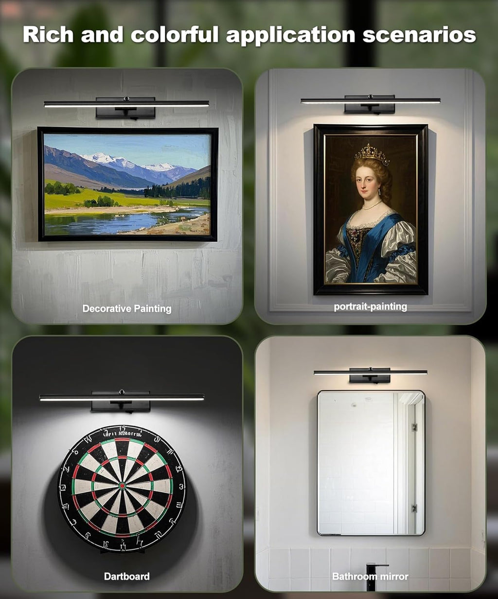 Battery Operated Picture Light with Wireless Remote 3CCT Dimmable Black Wall Art Lights for Paintings Rechargeable Home Decor Gallery Light 24’‘ Artwork Lighting for Canvas Timer Function