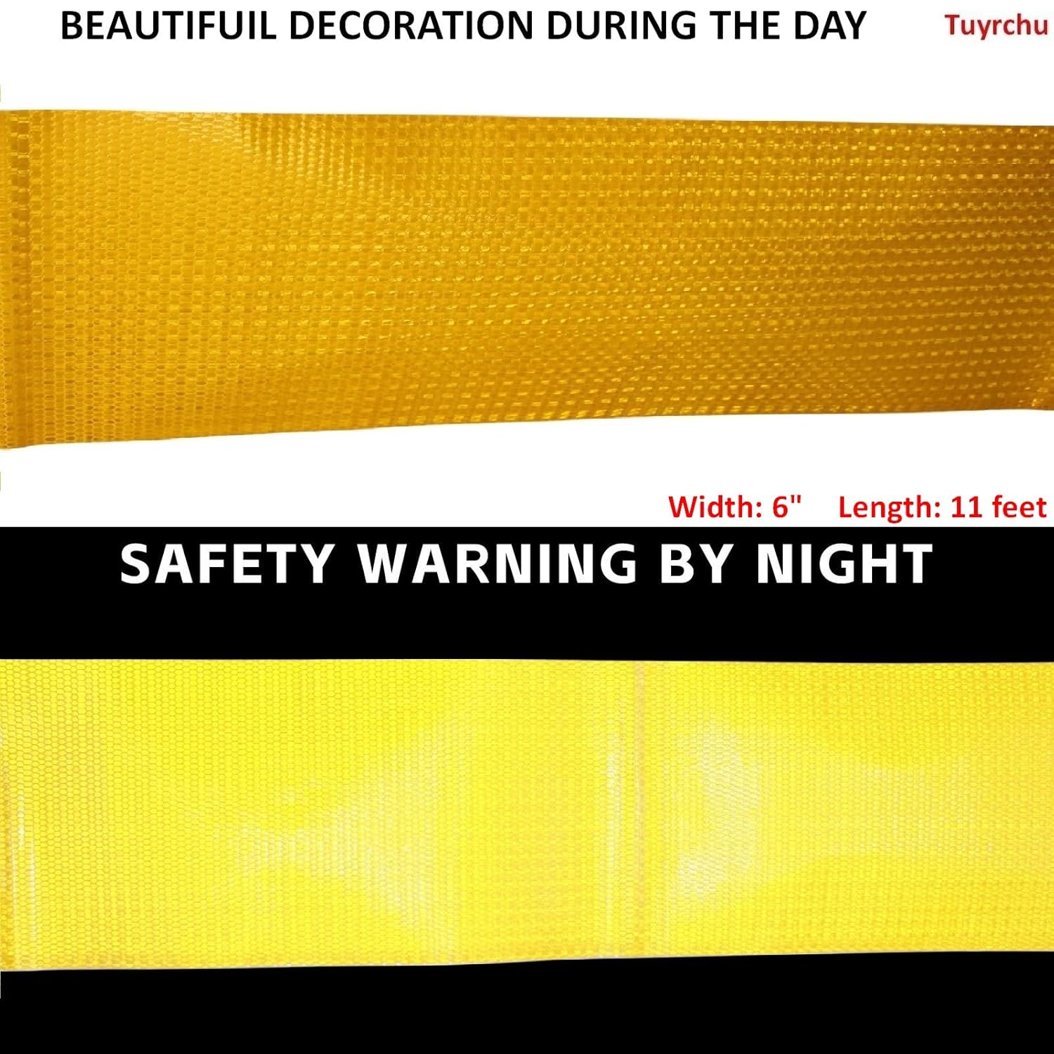 Yellow Reflective Tape 6 inch, Outdoor Waterproof High Visibility Warning Industrial Marking Tape, Safety Stickers (11 feet)
