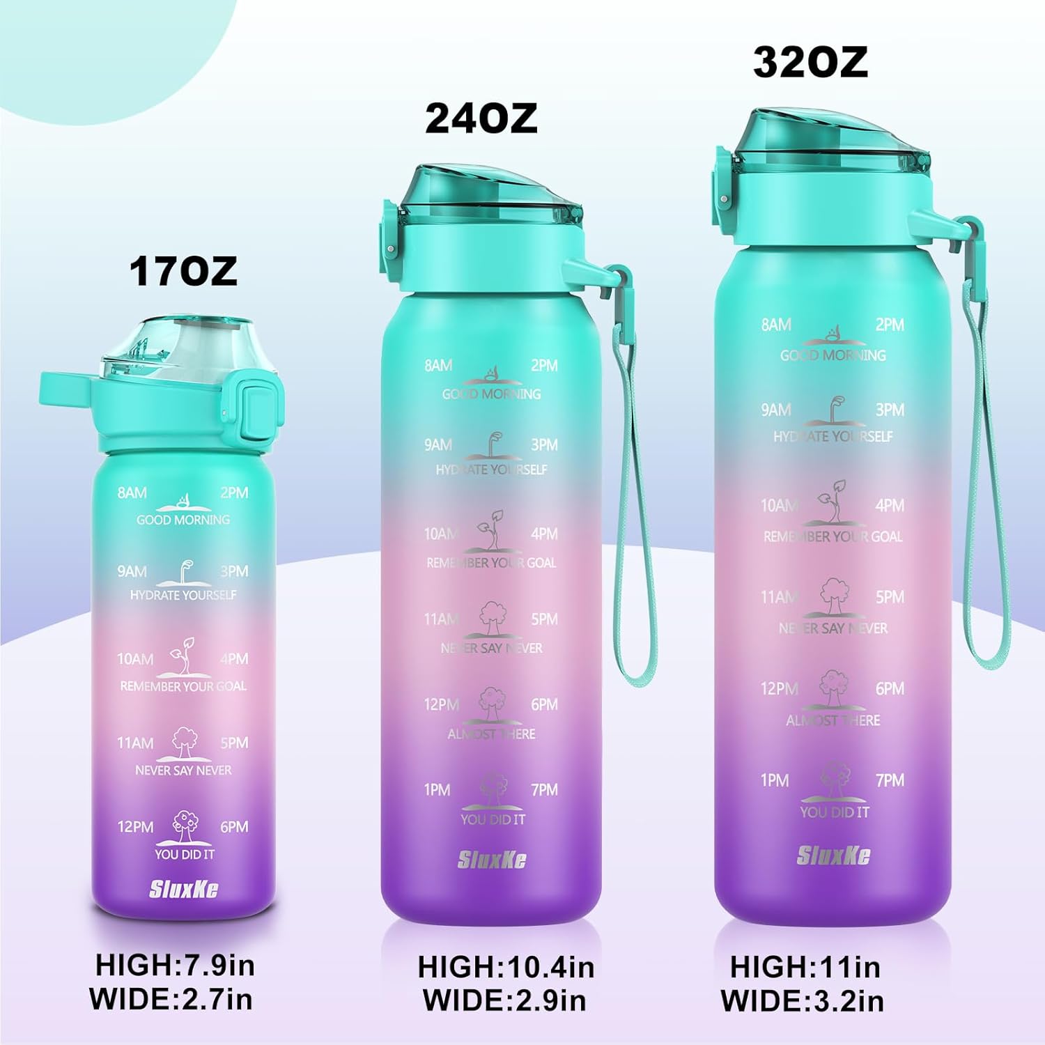 24oz Insulated Water Bottle with Straw and Spout Lids, 700ml 18/10 Stainless Steel Double Wall Vacuum Sports Water Jug, Leakproof Hydro Cup Flask for Men, Women & Kids GREEN PINK PURPLE