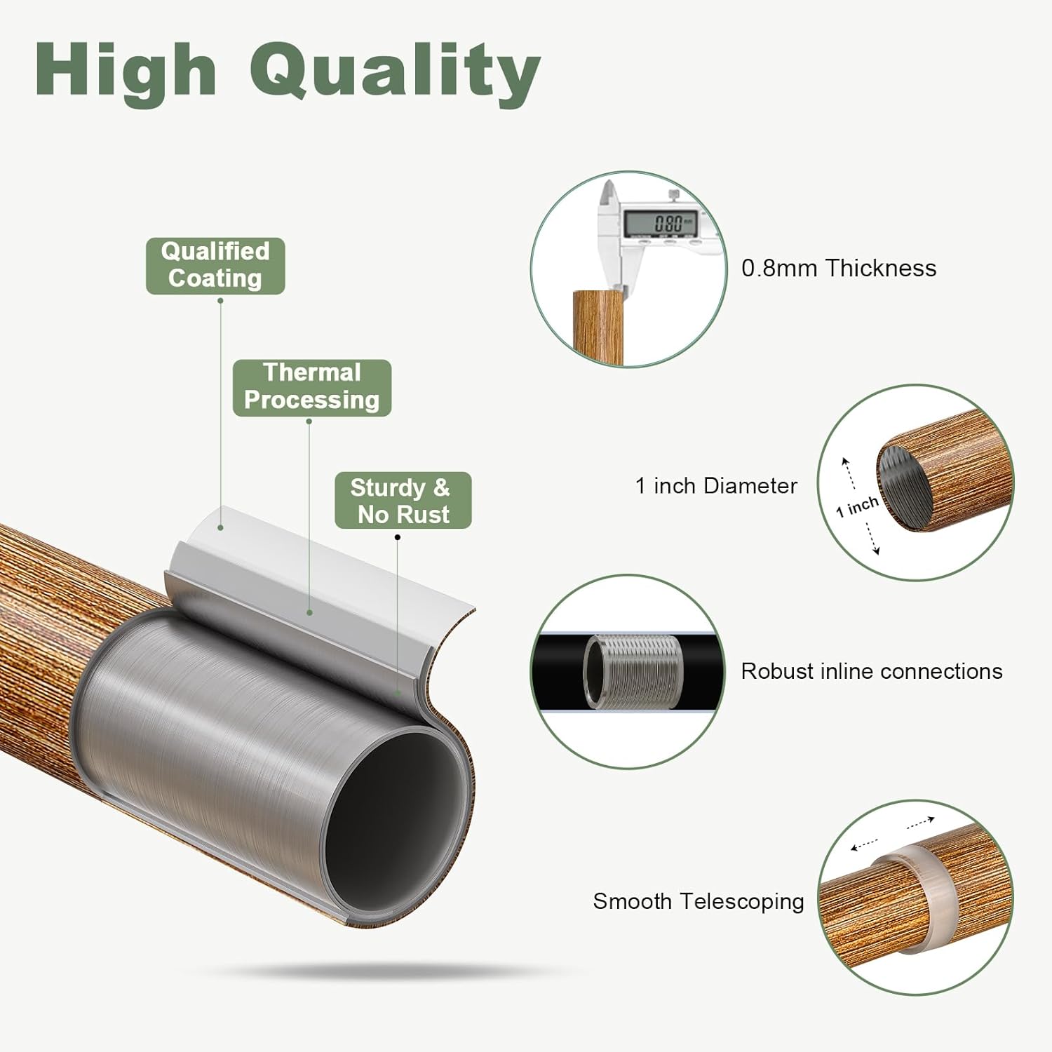 Imitation Wood Grain Ball Curtain Rods for Windows 48 to 84 Inch,1 Inch Heavy Duty Adjustable Wood Curtain Rod,Boho Decorative Drapery Rods Set with Brackets,Size:18''-88''