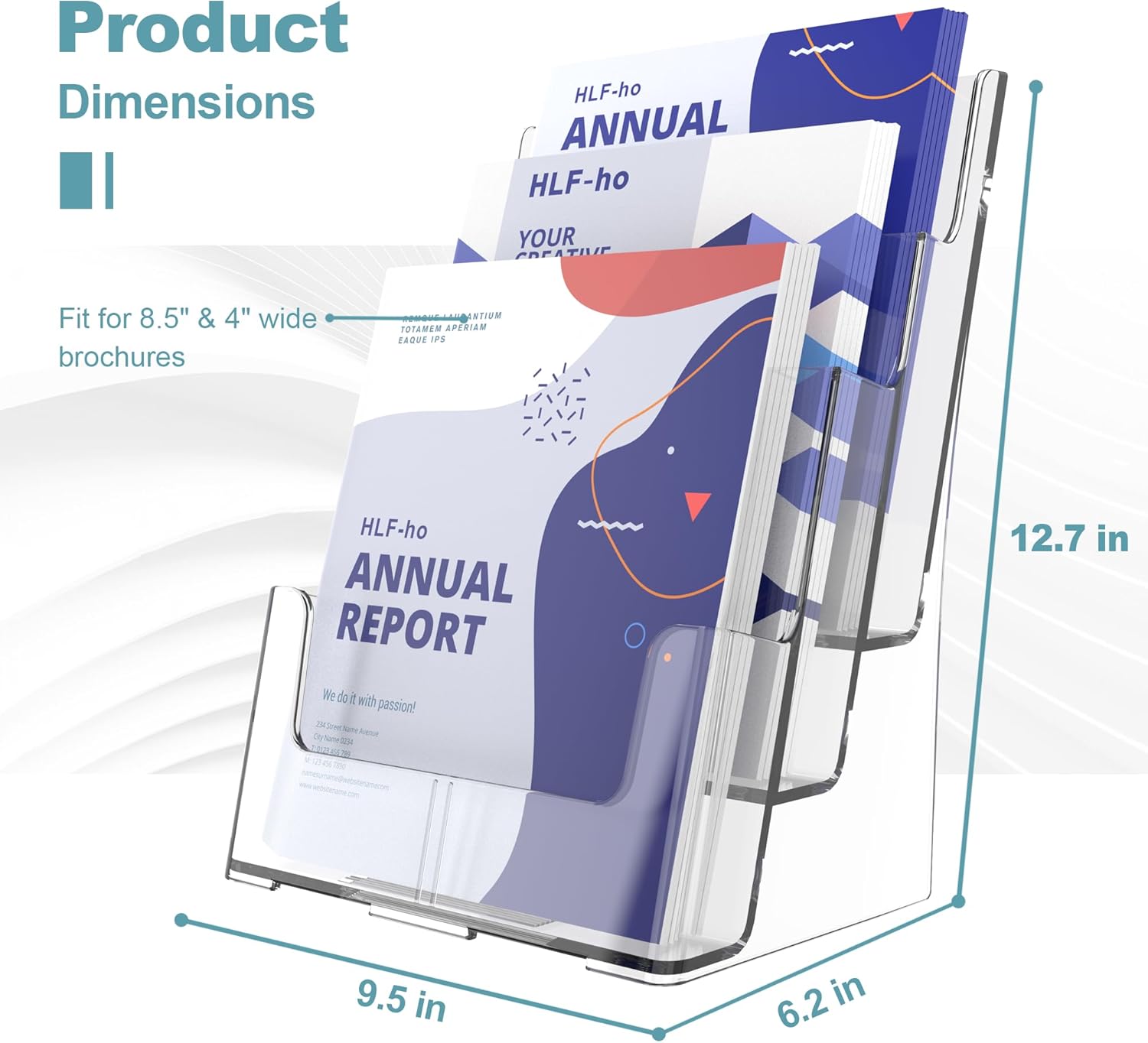 Brochure Holder 8.5x11 Inch 3 Tier with Removable Divider for 4x9 inch Clear Acrylic Pamphlet Display Stand Holder Countertop Use or Wall Mount for Office, Lobby, Hotel, Trade Show, 1 Pack