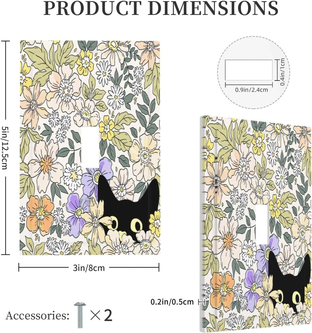 Decorative Light Switch Plate Covers Cute Black Cat in a Flower Patch Botanical Garden 1 Gang Wall Plate Single Toggle Light Switch Covers Artistic Faceplate for Bedroom Decor（2 Pack）