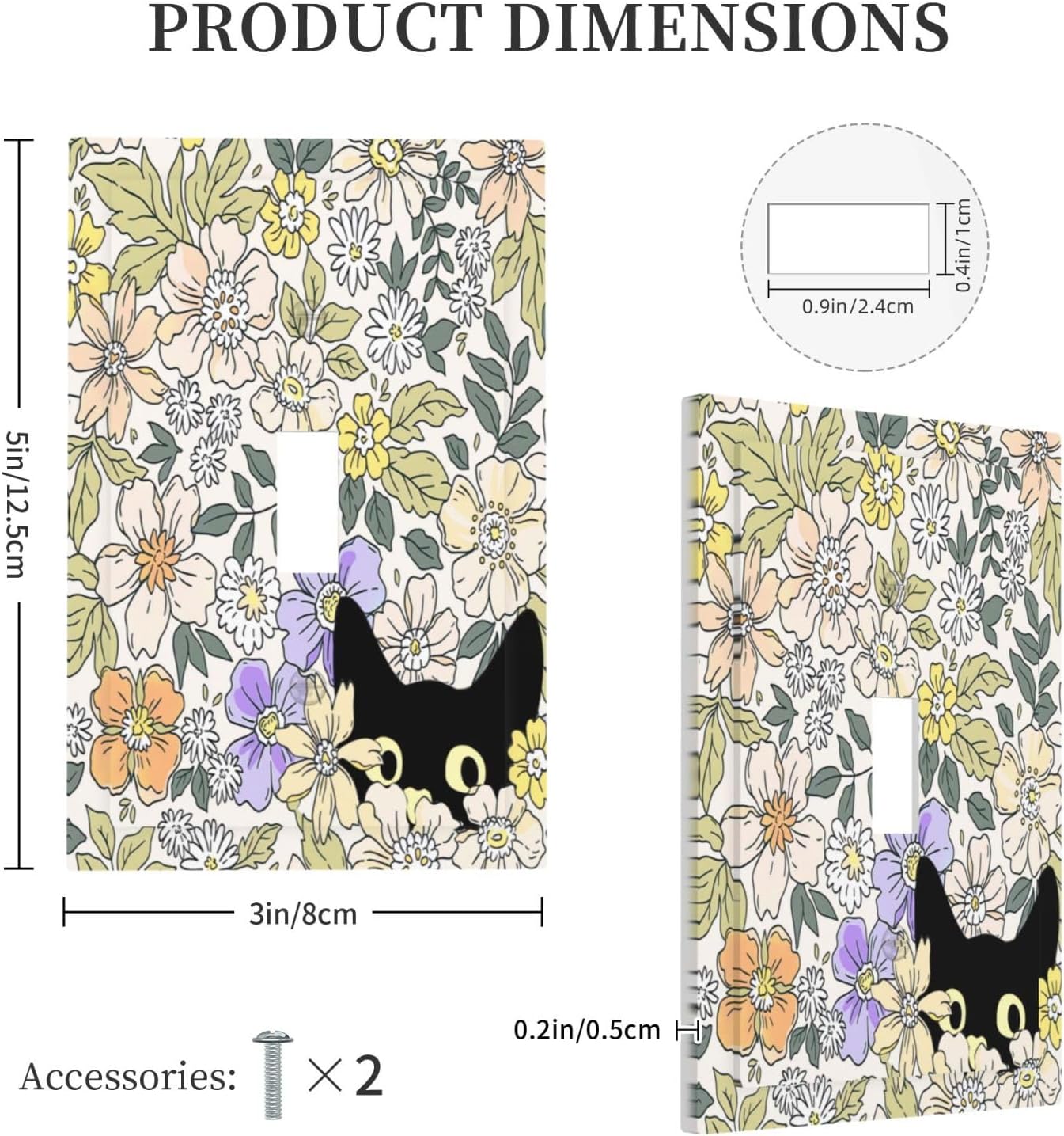 Decorative Light Switch Plate Covers Cute Black Cat in a Flower Patch Botanical Garden 1 Gang Wall Plate Single Toggle Light Switch Covers Artistic Faceplate for Bedroom Decor（2 Pack）