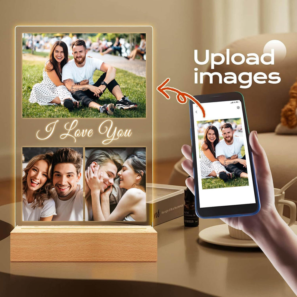 Custom Picture Frame, Customized Picture Frames, Personalized Photo Frame with Night Light, Personalized Anniversary Valentines Day Gifts for Women Men Her Him Girlfriend Boyfriend Couple