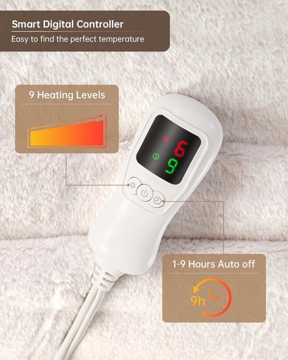 Electric Heated Blanket Queen Size, Washable Blanket Warmer with Dual Control for Home for Adults, Super Cozy Soft Fabric, 84" x 90", 9 Heat Levels, 1-9H Auto-Off, ETL Certified, Pink White