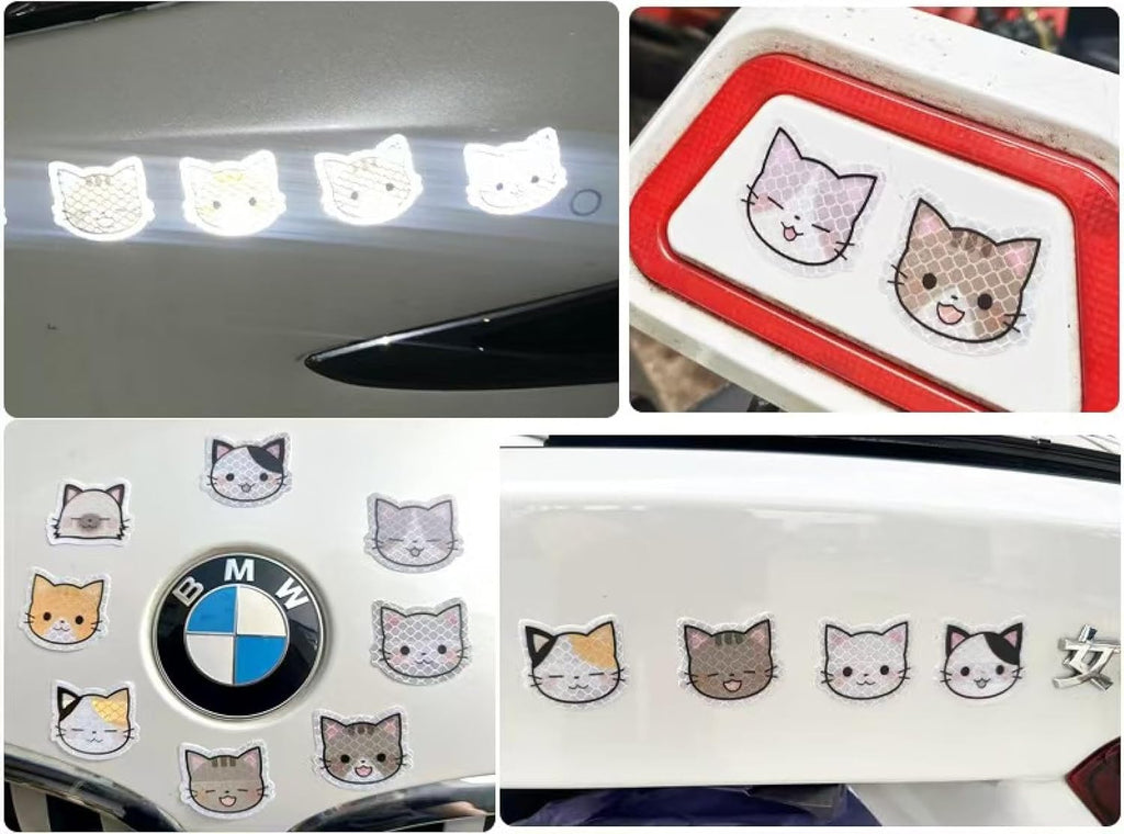 Reflective Stickers 100 Pcs, Outdoor Waterproof High Visibility Warning Safety Adhesive Reflector (1.5" X 1.8", Cat face)