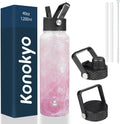 40oz Insulated Water Bottle Stainless Steel Sport Bottles with 3 Lids,Marble Blossom