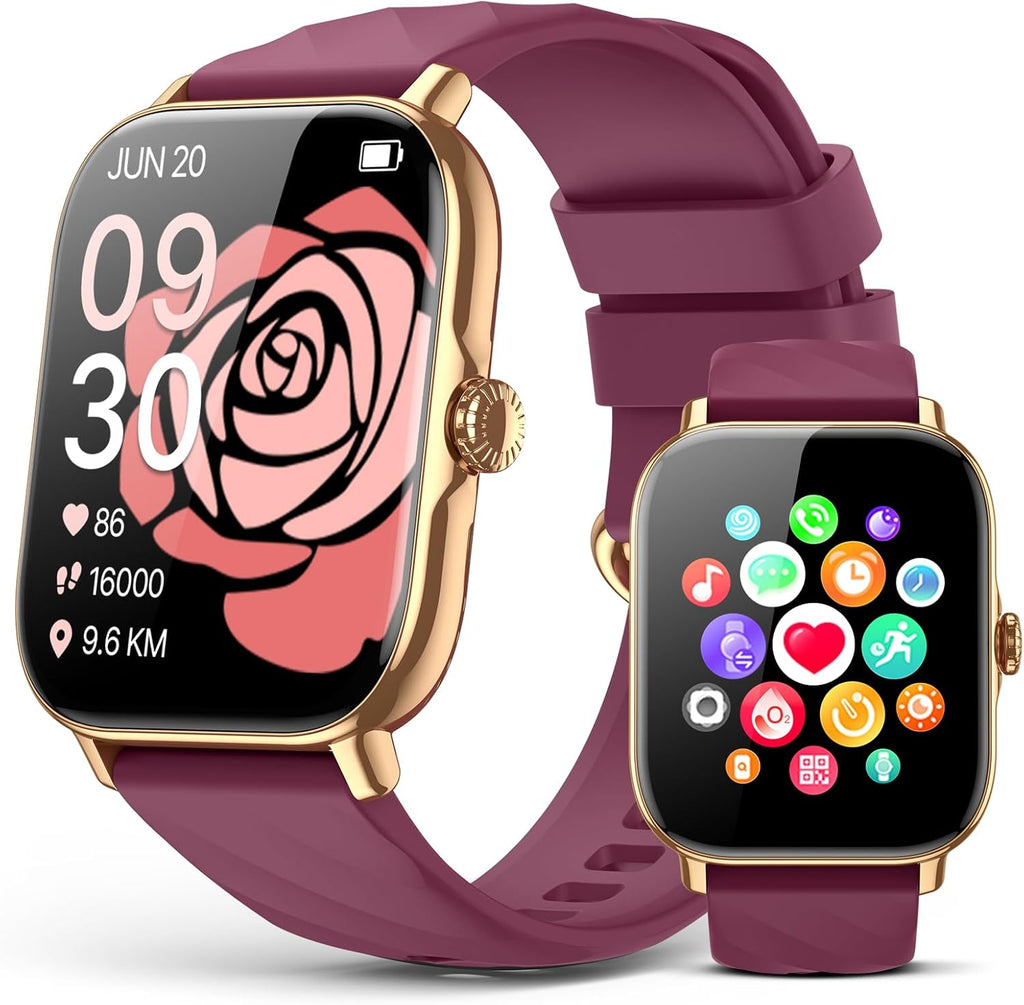 Smart Watches Fitness Tracker for Men Women with Step Counter, Sleep /Calorie Monitor, Pedometer, IP68 Waterproof, 120+ Sports for iPhone Android, 1.91” Touchscreen Smartwatch (Casual, Wine-red, 1.91)