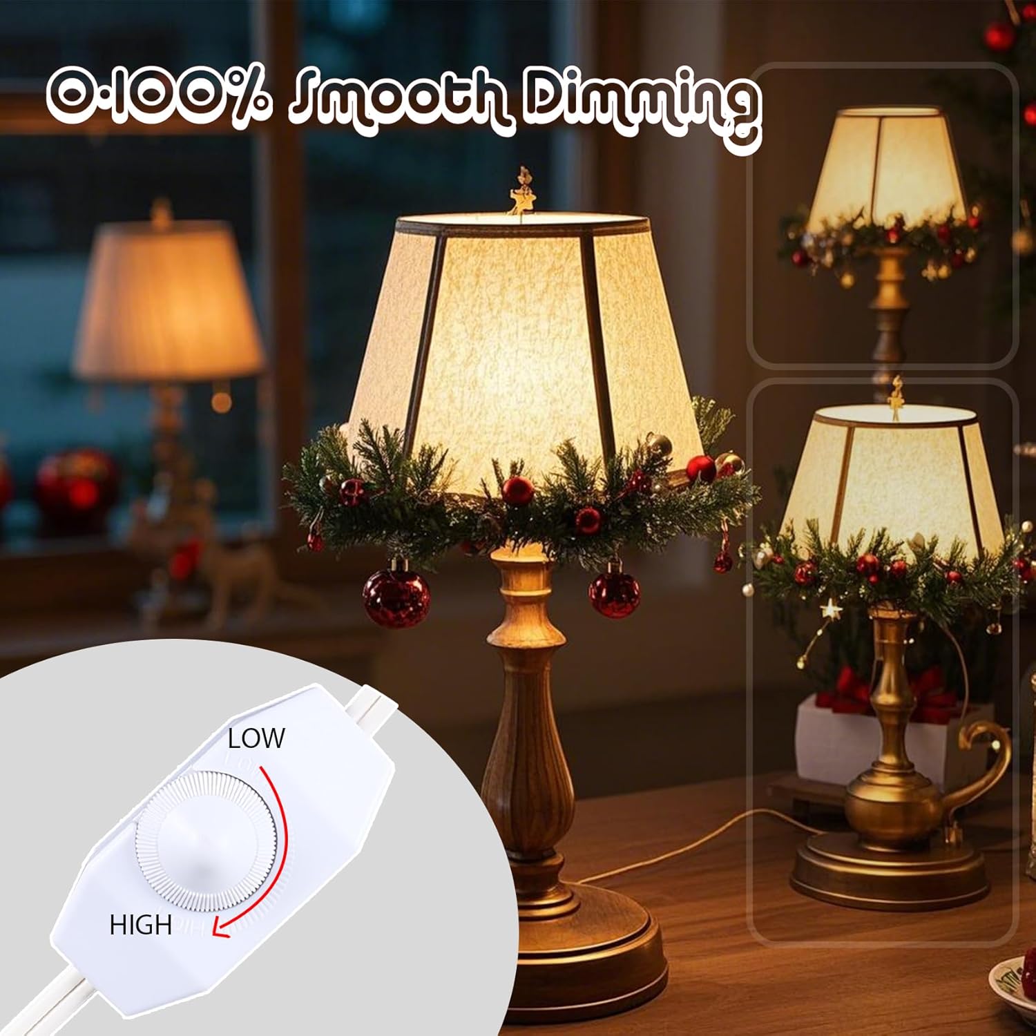 Dimmer Light Switch, 6FT Rotary Control for 120V 100W - Table Lamp Outdoor String Lights Dimmable Lights Dimming Thermostat Reptile - White Pack of 1