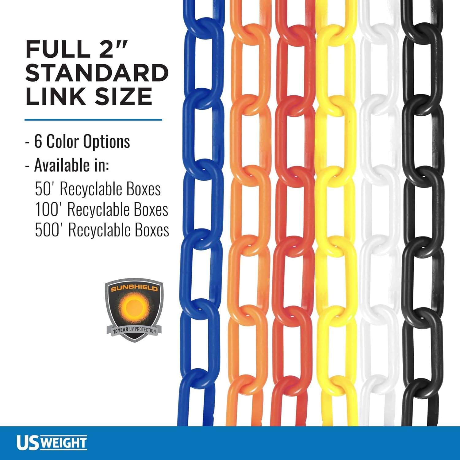 US Weight (Made in USA) 2" x 100' (5 Pack - 500’ Total) Red Plastic Safety Chain ft. SunShield UV Resistant Technology