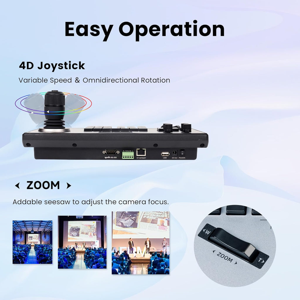 iuZee PTZ Camera Controller 4D Joystick PoE IP PTZ Keyboard with Controller 5" LCD Screen Preview, Support VISCA PELCO-P PELCO-D RS422 RS485 RS232 RJ45, for Live Streaming Meeting/Church Service/Education