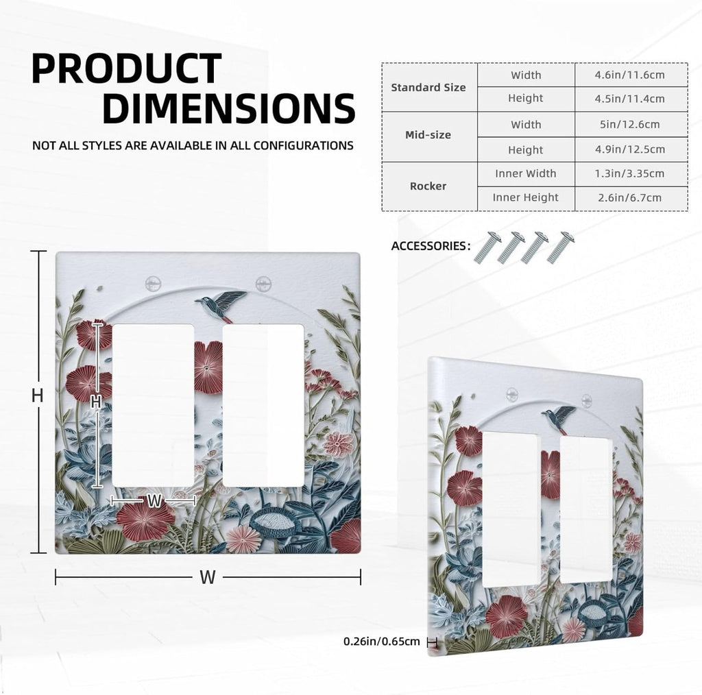 Wildflowers Flowers Floral Plants 2 Gang Double Rocker Wall Plate Cover Decorative Light Switch Covers Electrical Faceplate Switch Plates for Bathroom Kitchen Home