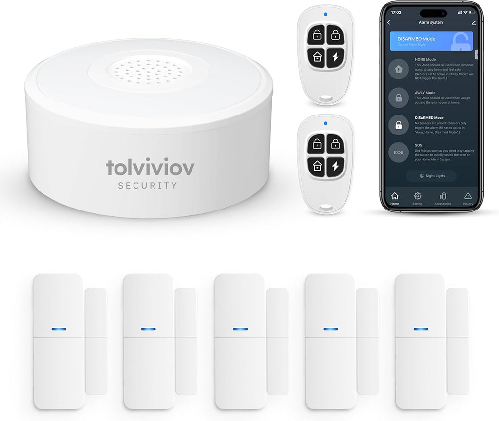 WiFi Door Alarm System, Wireless DIY Smart Home Security System, with Phone APP Alert, 8 Pieces-Kit (Alarm Siren, Door Window Sensor, Remote), Compatible with Alexa, for House, Apartment by tolviviov