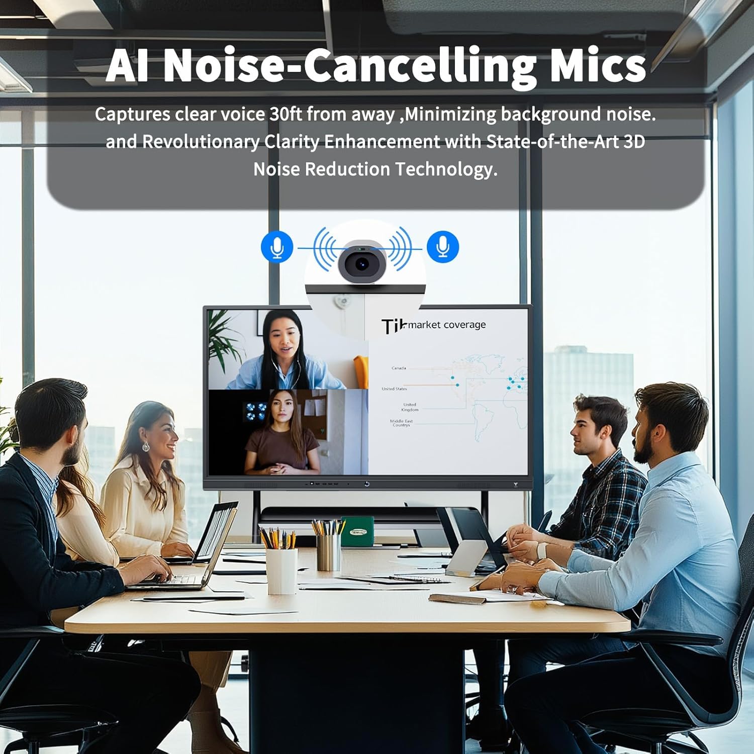 TIBURN R2 75" 4K UHD Smart Board | Smart Digital Whiteboard with TIBURN HQ Eyes S2, 4K Webcam Built-in Mic Auto Framing Auto Tracking