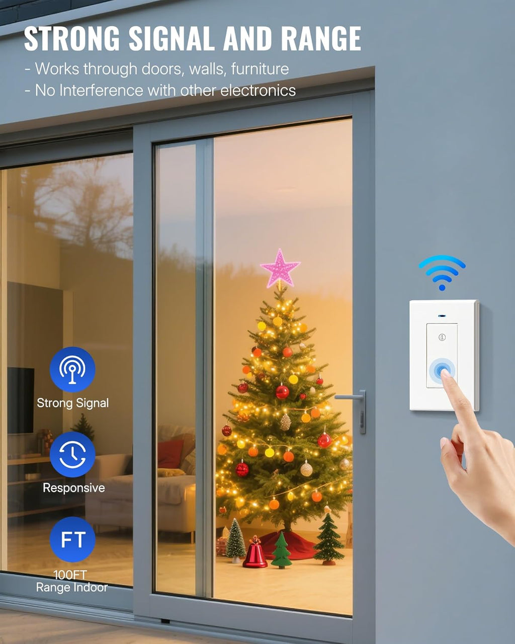 Remote Control Outlet WILAWELS Wireless Light Switch, 2 Pack Expandable and Removable Remote Outlet Switches for Christmas Light, Lamp, Appliance, FCC Listed, 1 Controller for 2 Outlets W05RC1206