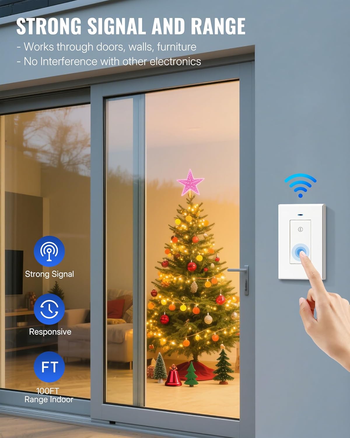 Remote Control Outlet WILAWELS Wireless Light Switch, 2 Pack Expandable and Removable Remote Outlet Switches for Christmas Light, Lamp, Appliance, FCC Listed, 1 Controller for 2 Outlets W05RC1206