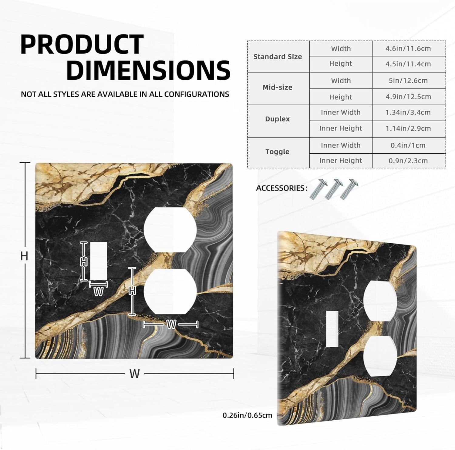 Decorative Outlet Covers Modern Abstract Black Gold Marble 2 Gang Wall Plate Single Toggle Duplex Light Switch Cover Switch Plate Covers for Bathroom Kitchen Home Decor