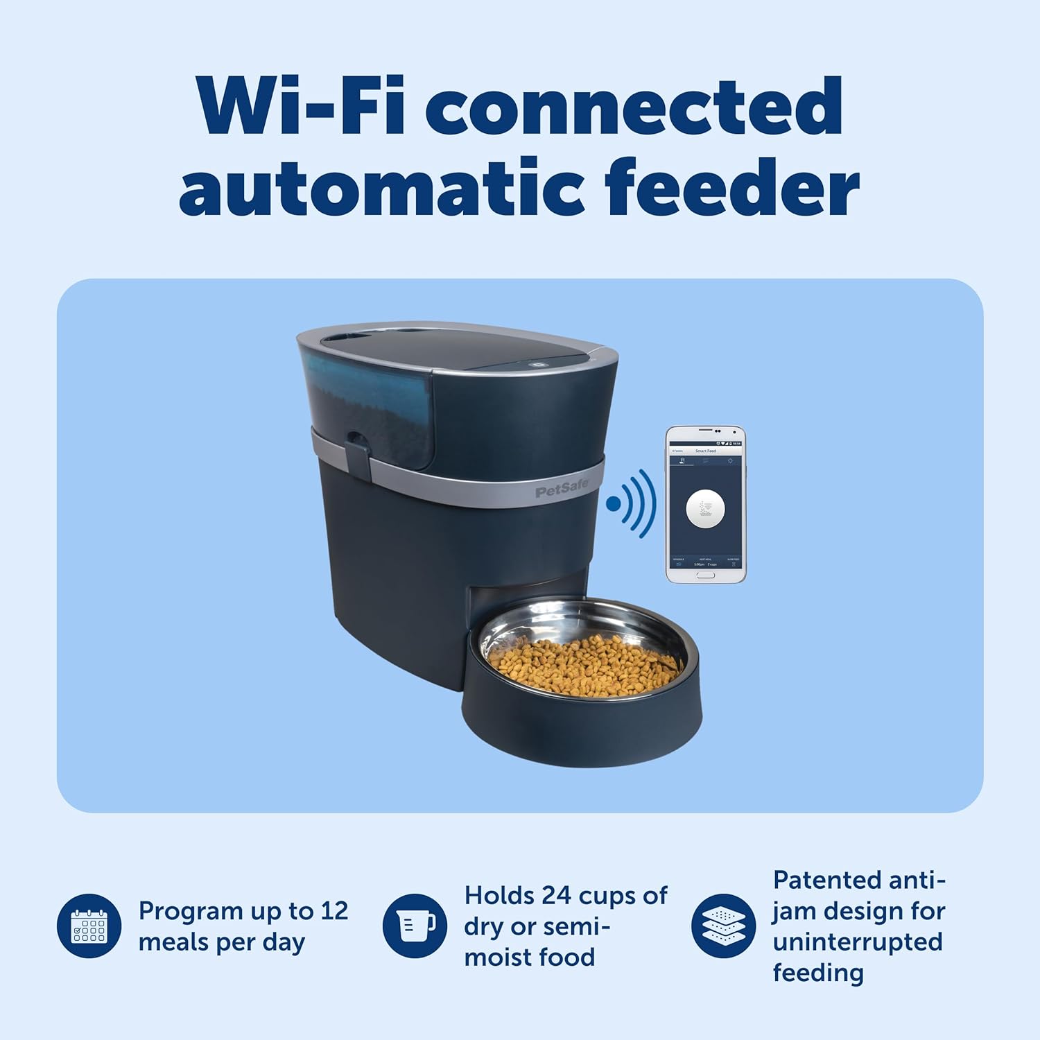 PetSafe Smart Feed Pet Feeder, Automatic Cat Feeder, Automatic Dog Feeder with App, Compatible With Alexa, Apple, Android, Backup Batteries For Power Outage, Black