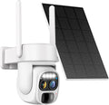 Hawkray Pannel Solar Wireless Outdoor Battery Security Camera， Dual-Lens, 10xZoom, 2K Resolution 3MP 360°Pan/Tilt，2.4&5G WiFi Powered Camera