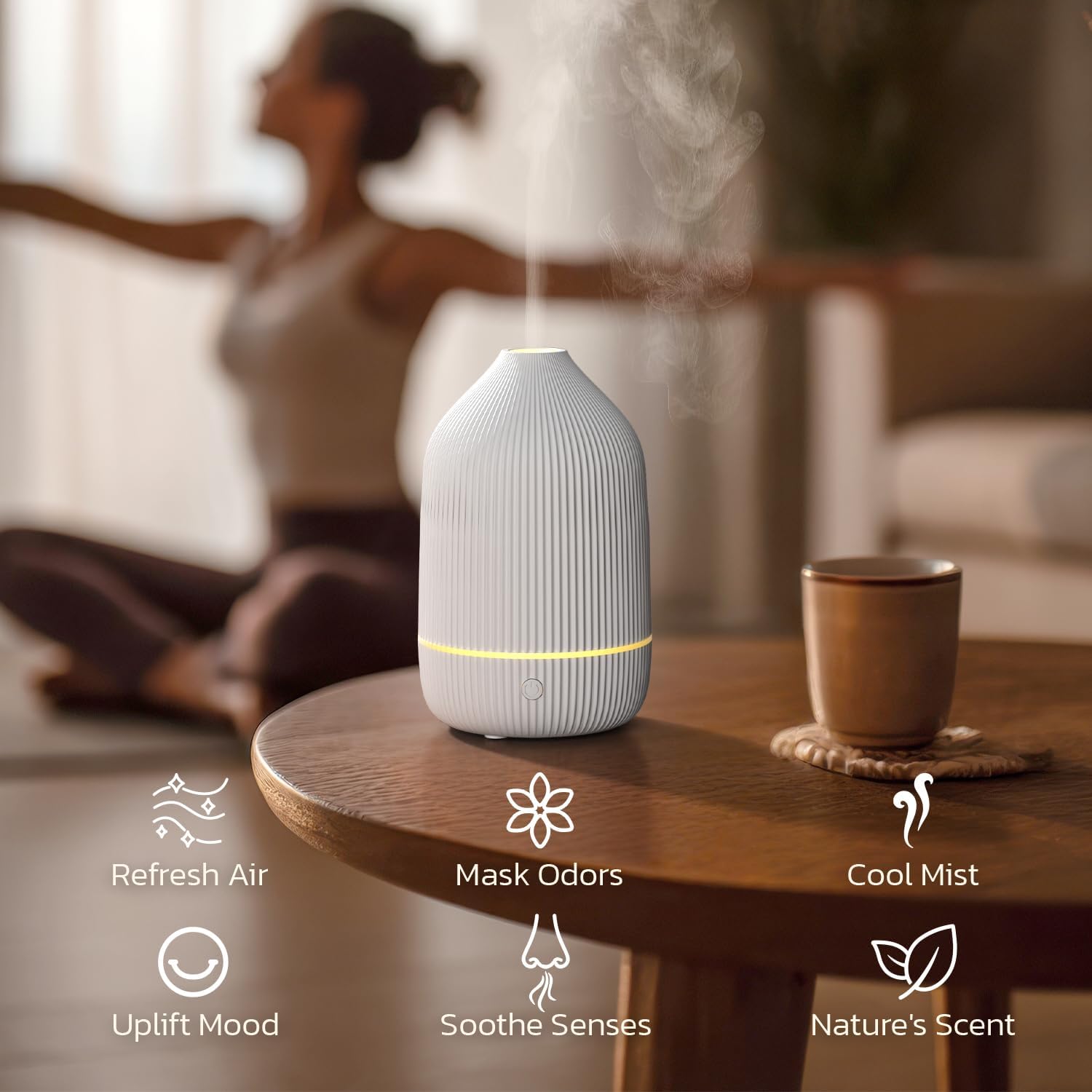 Essential Oil Diffuser, 2Pack, 100ml Aromatherapy Diffuser, Mini Ultrasonic Diffuser for Essential Oil, Home, Office, Cool Mist Humidifier with 7 Led Light, Auto Shut-Off, White