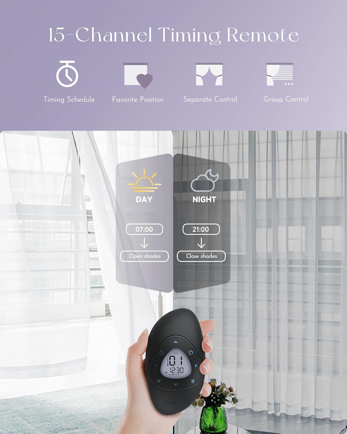 Graywind Rechargeable Smart Curtains Compatible with Alexa App Remote Control Motorized Drape for Sliding Door One-Way or Split Draw, Custom Width Up to 220" (Sheer Solid White)