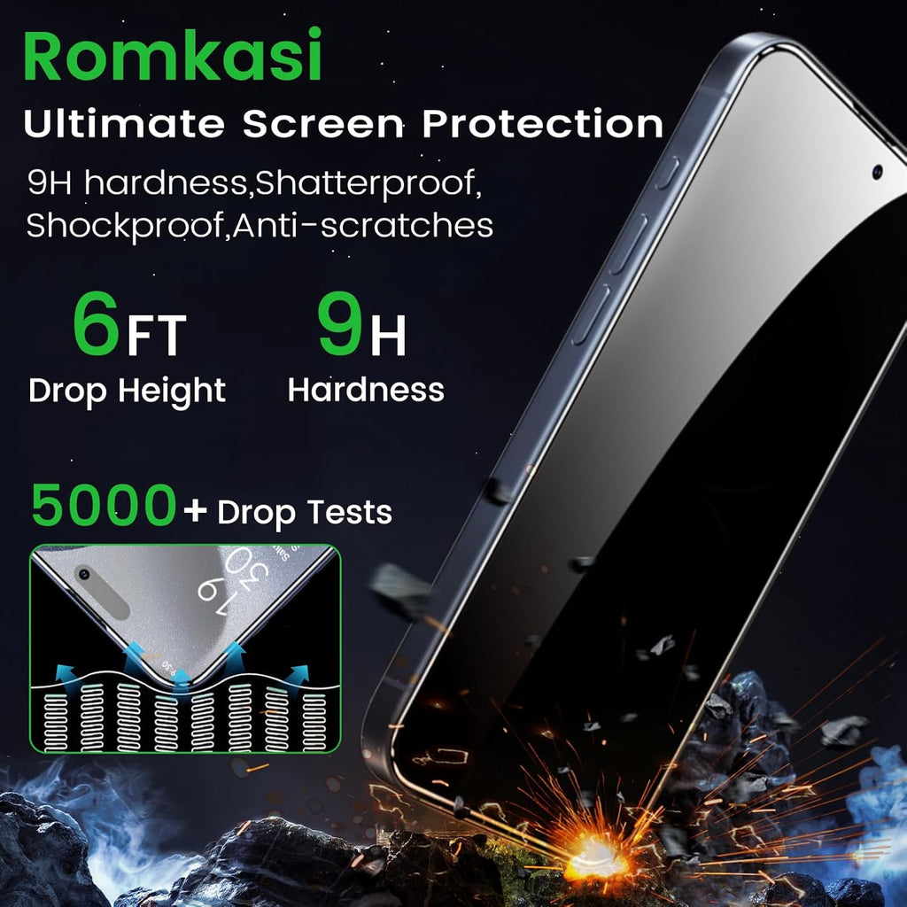 4 Pack Privacy Screen Protector for iPhone 15 Pro 6.1 Inch with 4 Pack Camera Lens Protector, Anti Spy Tempered Glass Film, Anti-Scratch, Touch Sensitive, Case Friendly