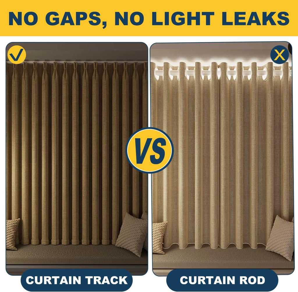 Retractable Curtain Track System, 10.2-11.8ft/122-141.7in Ceiling & Wall Mounting Aluminum Heavy Duty Track for Curtains with Silent Rollers, Adjustable Rod Rail for Room Divider/Shower/Living Room
