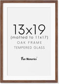 13x19 Picture Frame, Solid Oak Wood Frame 13 x 19 Frame for Wall, 13"x19" Photo Frame with Tempered Real Glass, 13x19 Picture Frame Matted to 11x17, Rustic Wooden 13x19 Poster Frame, Walnut Color