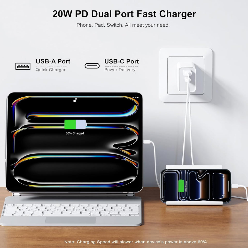 iPhone 15 16 17 Pro Max Charger, Upgraded Certified 3-Pack 20W Durable Dual Port PD Block Fast USB-C Wall Charger for iPhone14/15/16/17/Pro Max, XS/XR/X, iPad Pro, AirPods Pro, Samsung
