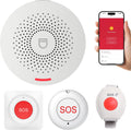 XUK WiFi SOS Caregiver Pager Call Button for Elderly, No Monthly Fee 2.4GHz Wi-Fi APP Control Wireless Nursing Call System with 1 SOS Call Panic Buttons & 1 Watch Pagers & 1 Square Pull Cord Pagers