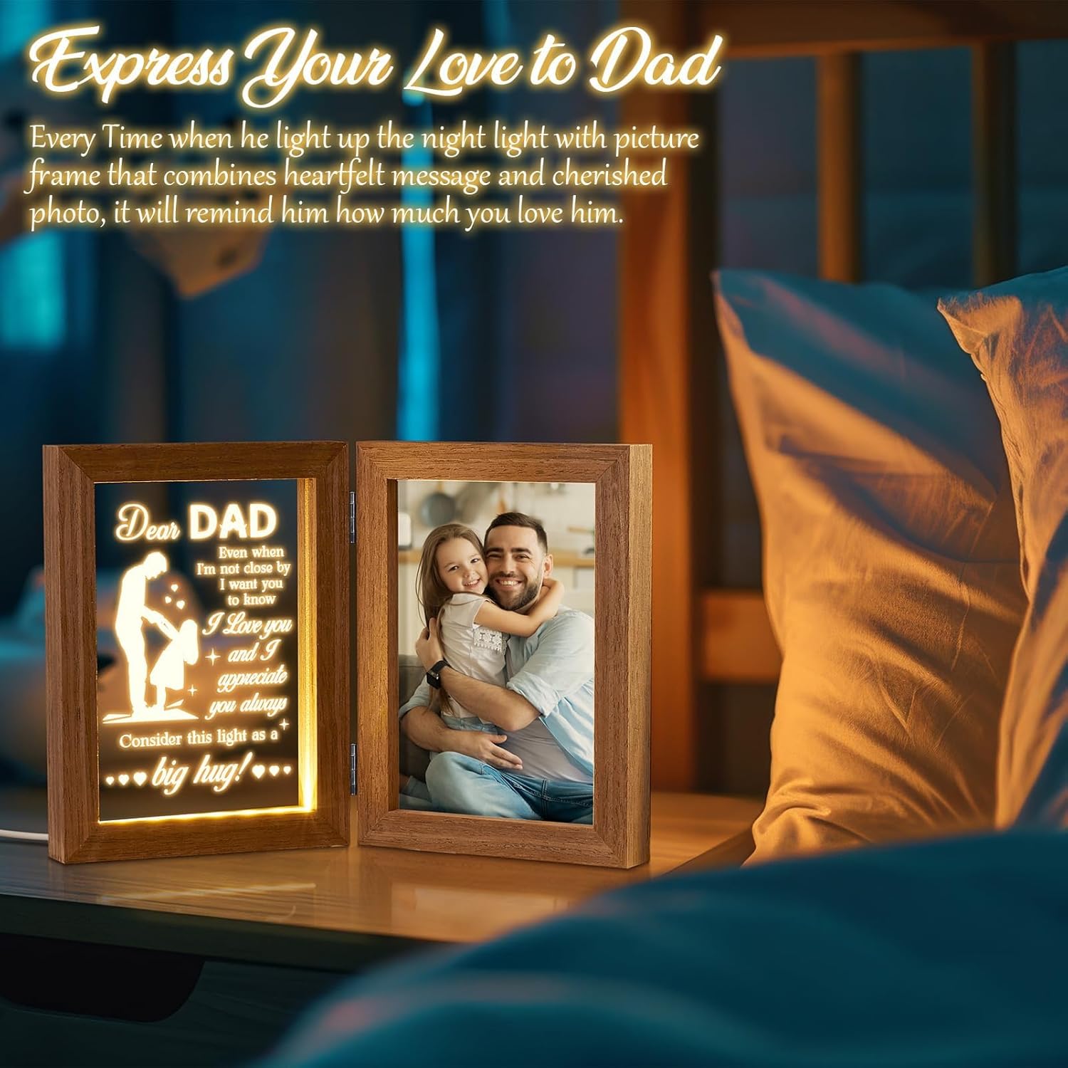 Tiblue Christmas Gifts for Dad from Daughter Son Kids Wife Dad Gifts for Dad Who Wants Nothing Best Daddy Gift - Night Light with Father Picture Frame for 5x7 Photos New Daddy Bonus Step Father Gift