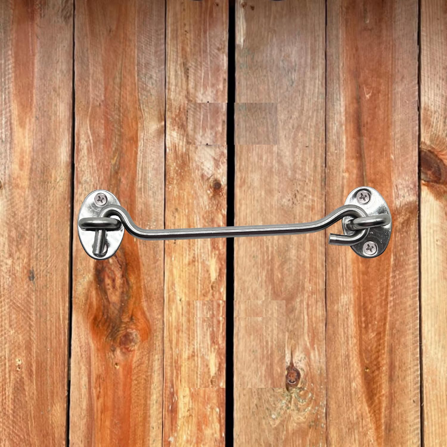 4-Pack 6Inch Door Lock Gate Latch Premium Stainless Steel Hook and Eye Gate Latch Cabin Hook with 16pcs Screws, Silver