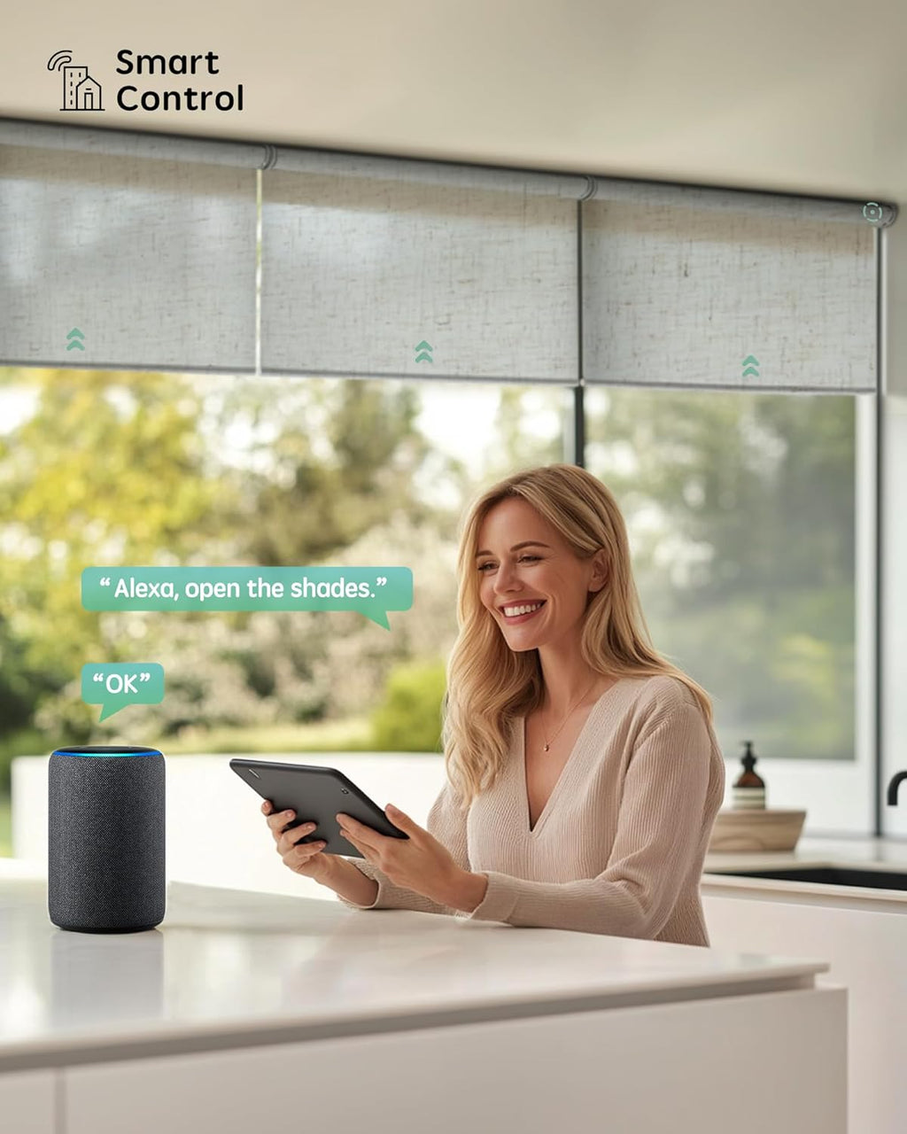 Yoolax Smart Coupled Roller Shades Compatible with Alexa Google, Motorized Blinds with Remote Light Filtering Coupled Roller Shades for X-Large Windows, Custom Size(XL Coupled-Linen Beige)