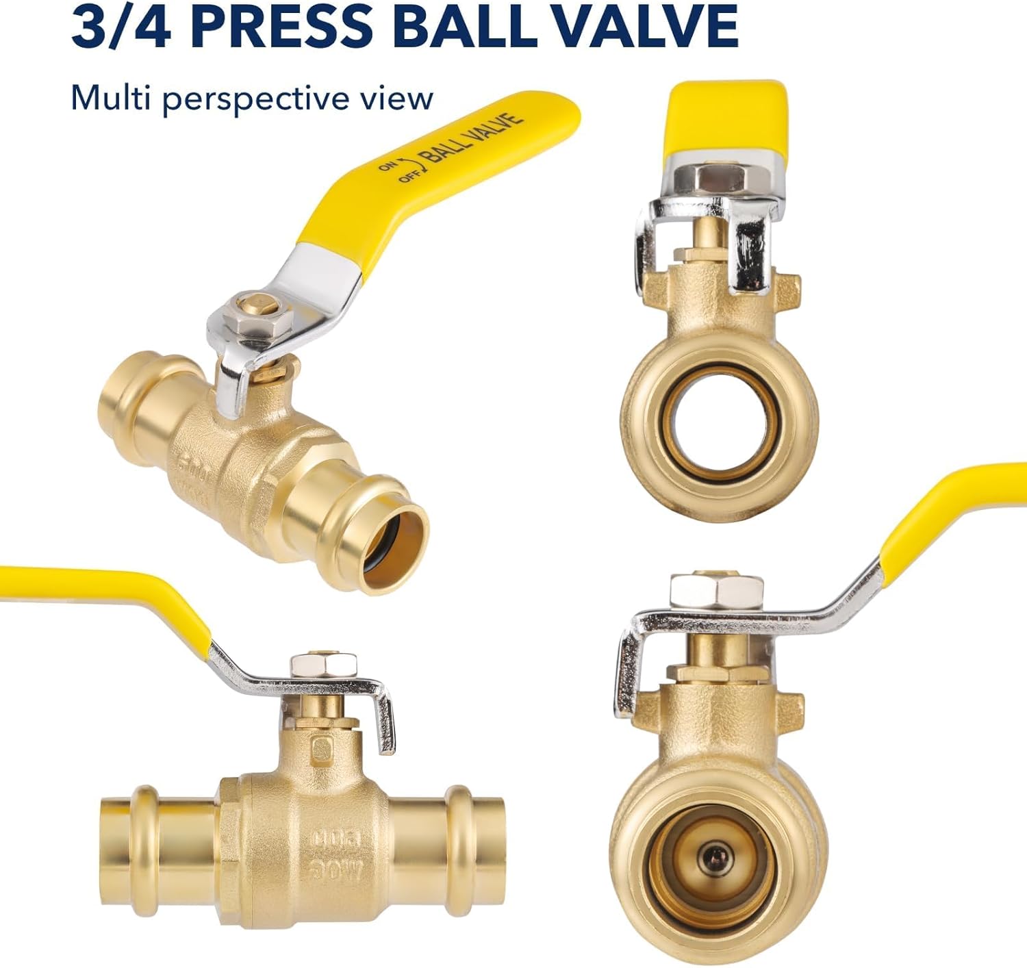 3/4" Press propress Ball Valve with EPDM O-Ring 1/4-Turn Full Port Shut Off Stop Valve for Copper Tubing Connection LF Brass 10PCS