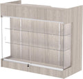 Ledgetop Checkout Counter with Glass Showcase View Front, Black Wooden Cash Register Stand with Showcase,Retail Glass Display Cabinet Counter (Gray Wood Grain, 48 in)