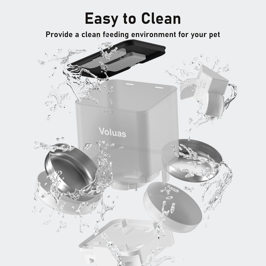 Voluas Automatic Cat Feeder for Two Cats, Double Pet Feeder with 2 Stainless Steel Bowls,6L Timed Cat Feeders with Memory Function