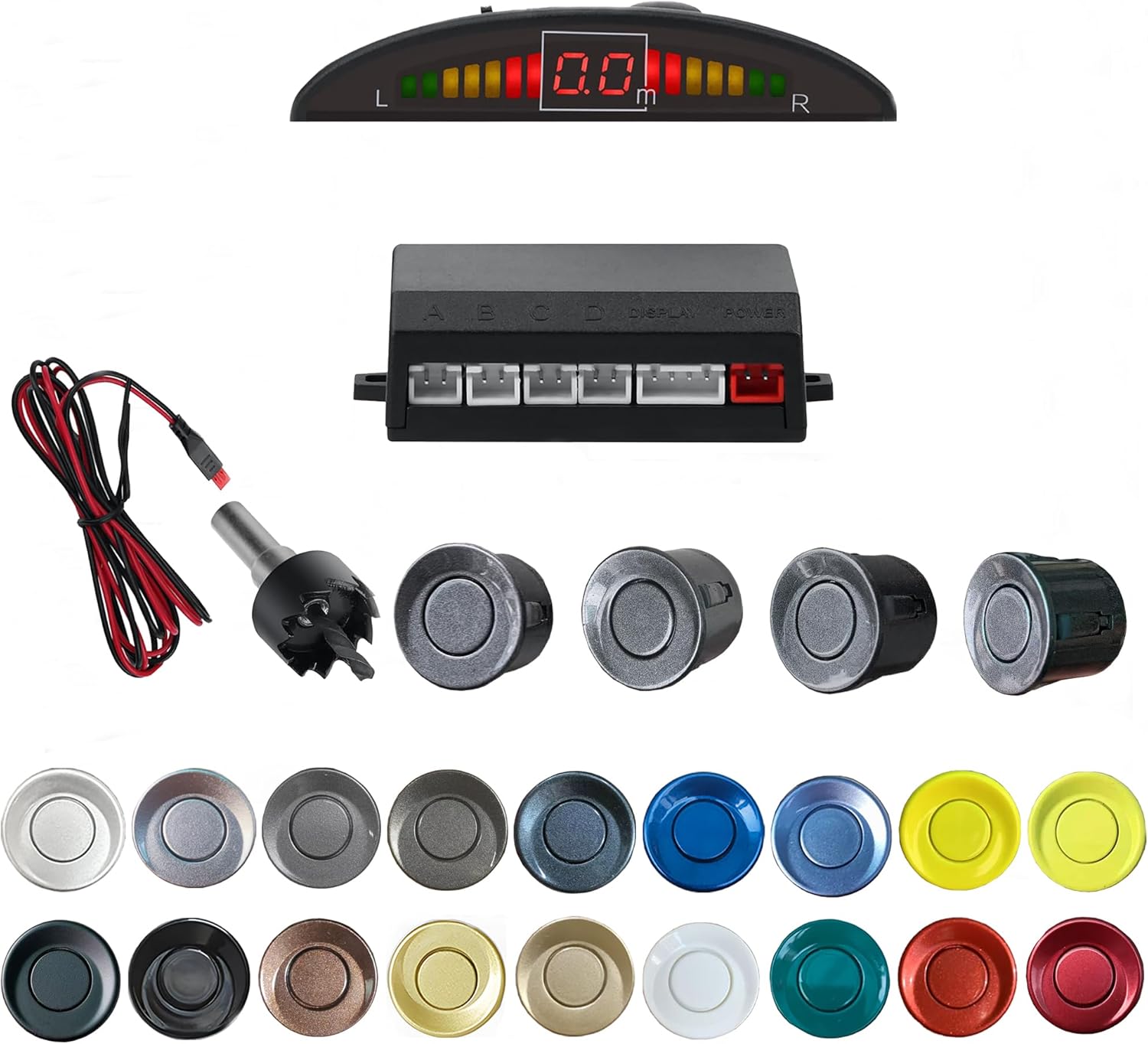 Parking Sensor Kit Backup Sensor Kit Reverse Sensor for Car 18 Color Options for Probes Adjustable Alarm Volume Professional Sensore de Reversa para Carro Safe Driving Assistant（Grey）