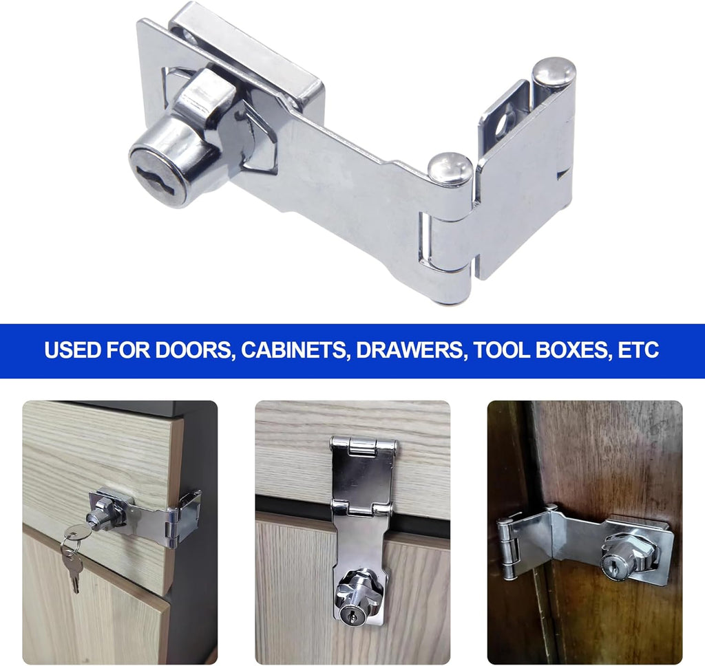 Door Lock Hasp Latchs, Collapsible Solid 304 Stainless Steel File Cabinet Lock Desk Drawer Lock, for 90 Degree and 180 Degree Drawers, Dabinets, Doors, Flip Barn Door (Individual Key)