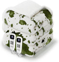 Cow Print Heated Electric Blanket King Size-Dual Control Heating Blanket King Size with 10 Heat Levels & 10 Hours Auto-Off, Cozy Soft Fleece Sherpa, Washable, 90x100 Inche Cow Print Sage