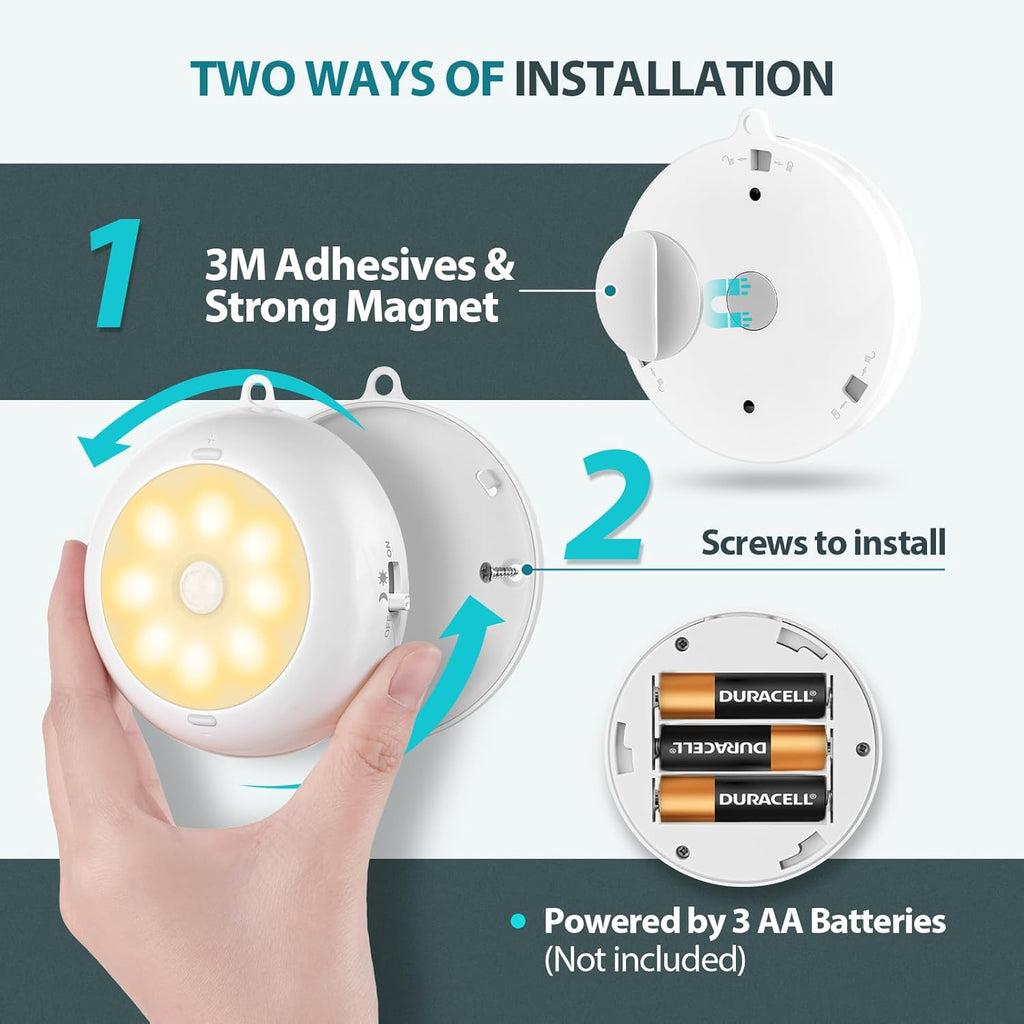 Under Cabinet Lighting, LED Puck Lights AA Battery Operated, Closet Lights Motion Sensored for Kitchen, Shelf, Dimmable & Magnetic, 3000K Warm White (6 Pack)