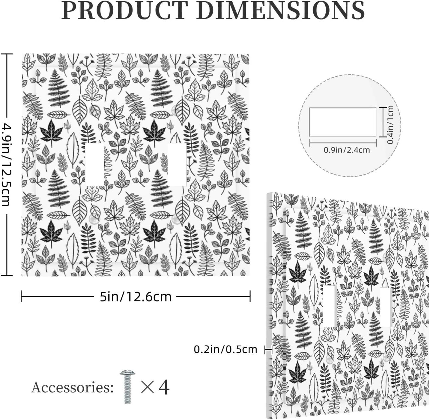 Black White Leaf Wheat Maple Leaf Plant Decorative Switch Plates 2 Gang Double Toggle Outlet Light Switch Cover Wall Plate Electrical Faceplate for Bedroom Bathroom Decor