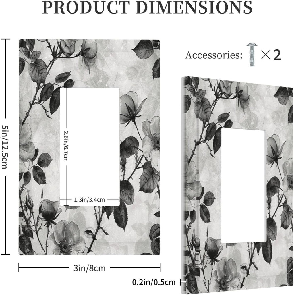 Decorative Outlet Covers Black Breezy Watercolor Garden Floral 1 Gang Single Rocker Light Switch Cover Plate Wall Plates GFCI Faceplate for Bedroom Home Decor