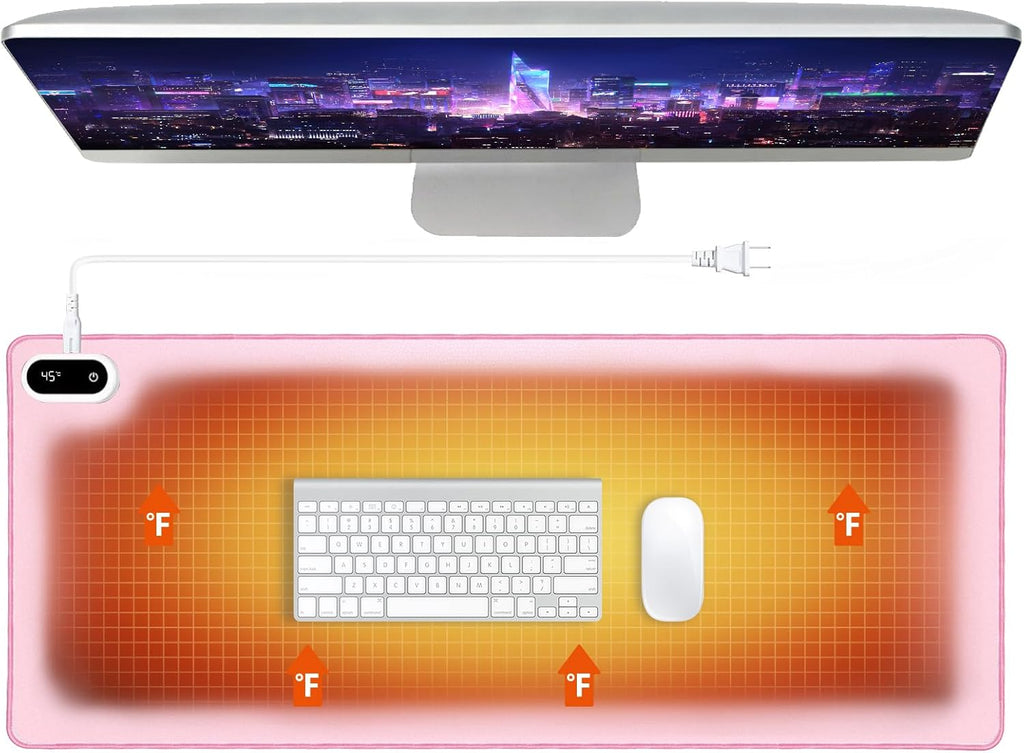 Heated Desk Pad, Heated Mouse Pad - 31.5 x 13 inch, Heated Desk Mat, Desk Warmer with 5 Heat Levels & Auto Shut-Off - Ideal for Office and Home(Pink)