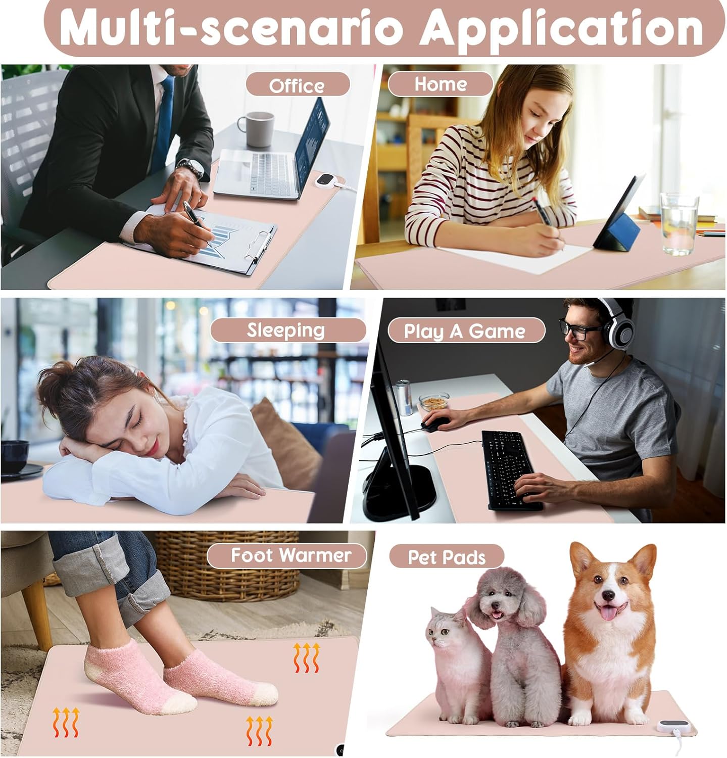 Konohan Heated Large Desk Mat PU Leather Warm Mouse Pad with 5 Heating Level & 4 Hour Auto Shut-Off Heating Keyboard Pad Warmer Gaming Mice Mat Only Supports 110v(Khaki Color,23.6"x 14.2")