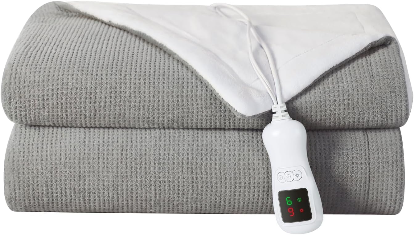 Electric Heated Blanket Throw Size, Washable Blanket Warmer for Home for Adults, Fast Heating, Super Cozy Soft Fabric, 50" x 60", 9 Heat Levels, 1-9H Auto-Off, ETL Certified, Gray