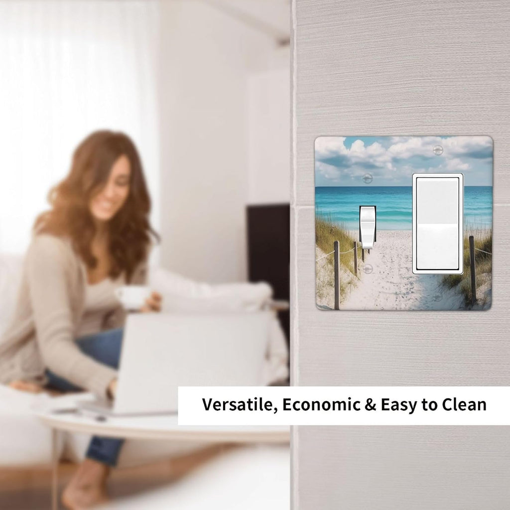 Decorative Outlet Covers Coastal Beach Ocean Seaside View 2 Gang Light Switch Cover Plate Single Toggle 1 Rocker Wall Plates for Electrical Outlets Switch Plate Covers for Bedroom Home Decor