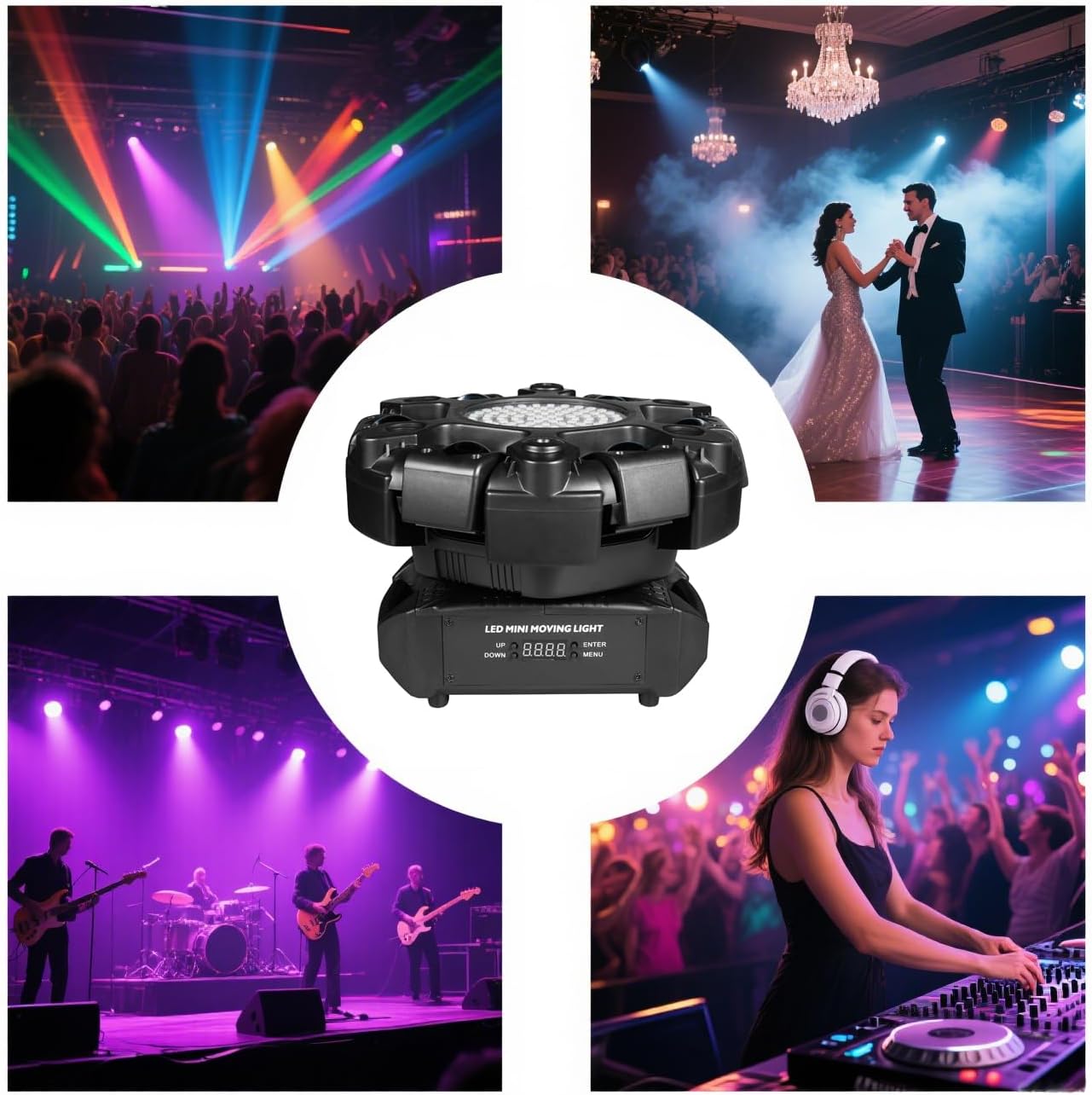 Dj Lights for Parties Moving Head 6-Arm with Remote Control RGBW LED DJ Stage Lights Professional Disco Light DMX512 & Sound Activated Rotating Light for Wedding Live House KTV Bar & Club Christmas