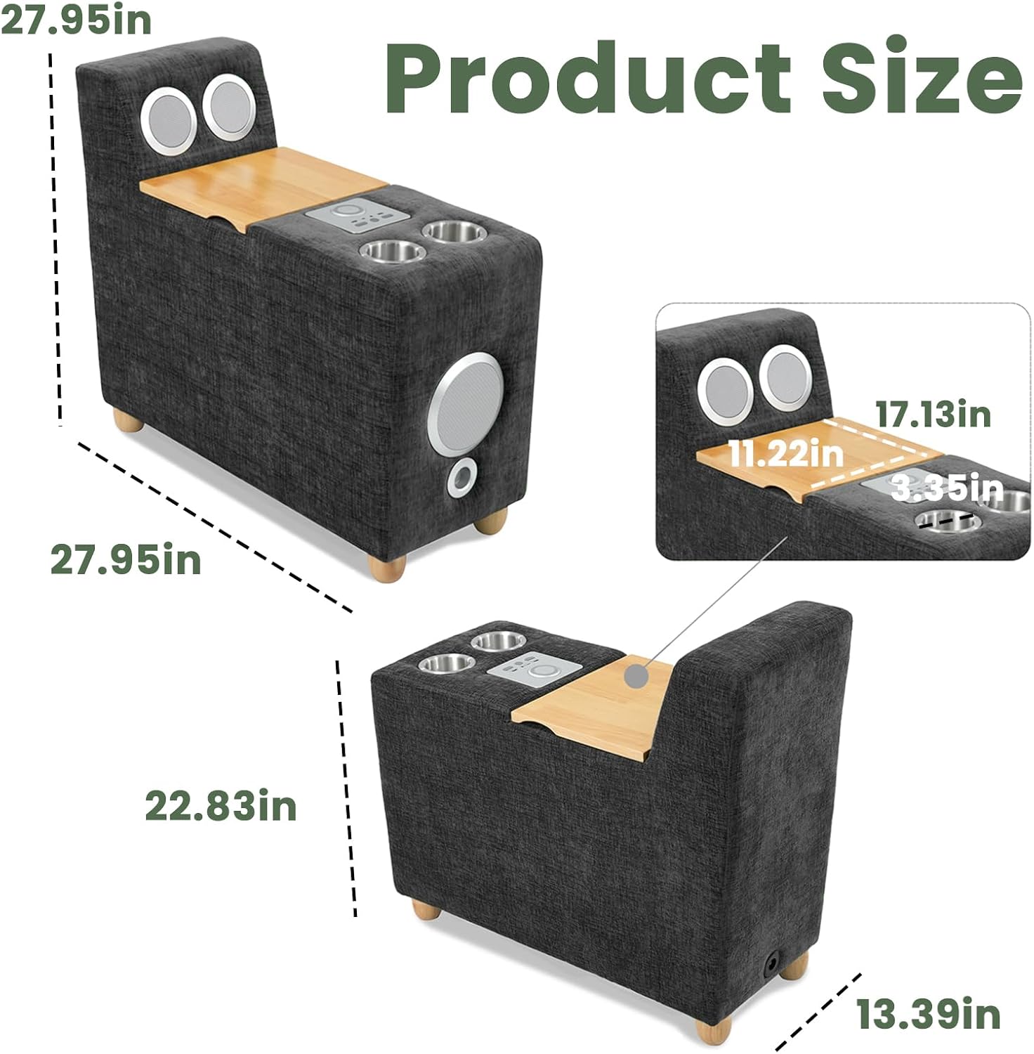 Brelice Modular Sofa Console with Wireless Charging & Bluetooth Speaker - All-in-One Armrest Organizer with Wired Charging, Storage Tray, Volume Control for Sectional Couch, Living Room