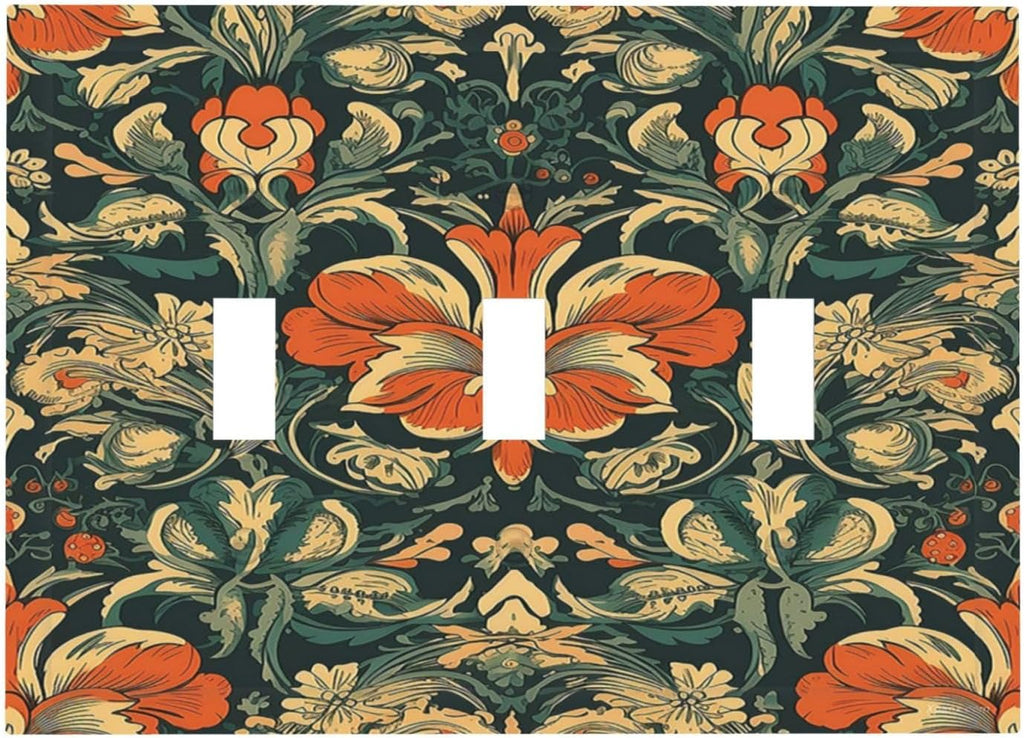 Decorative Switch Plates William Morris Abstract Floral Plant Pattern Orangeyellowgreen 3 Gang Wall Plate Triple Toggle Light Switch Cover Faceplate Electrical Wall Panels for Bedroom Decor